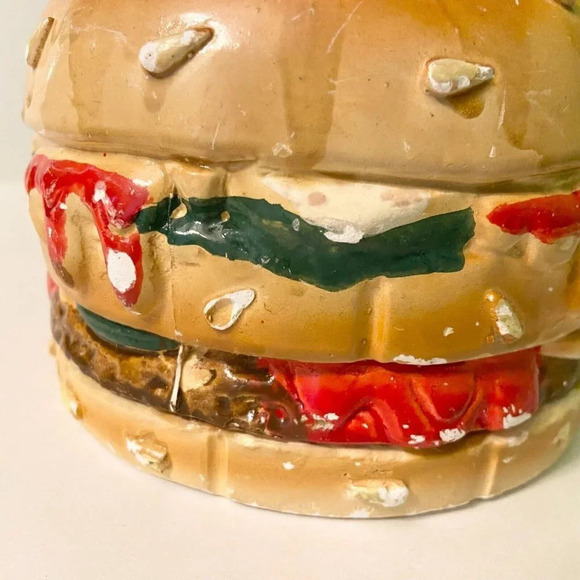 Vtg Hamburger Coin  Bank A G Handicrafts Art Ceramic Burger Piggy Bank Chipped - Picture 14 of 16